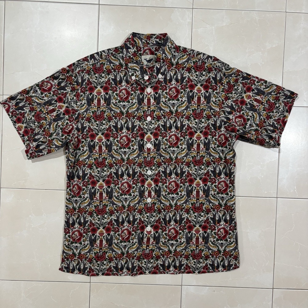 Yiume Vibrant Psychedelic Floral Button-up S/S  Hawaiian Shirt Small